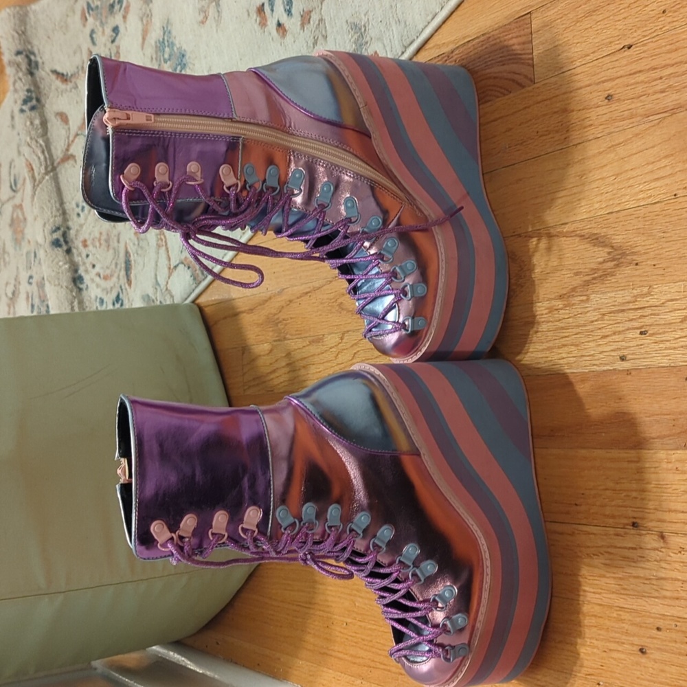 Sugar Thrillz Purple and Blue Heeled Boots